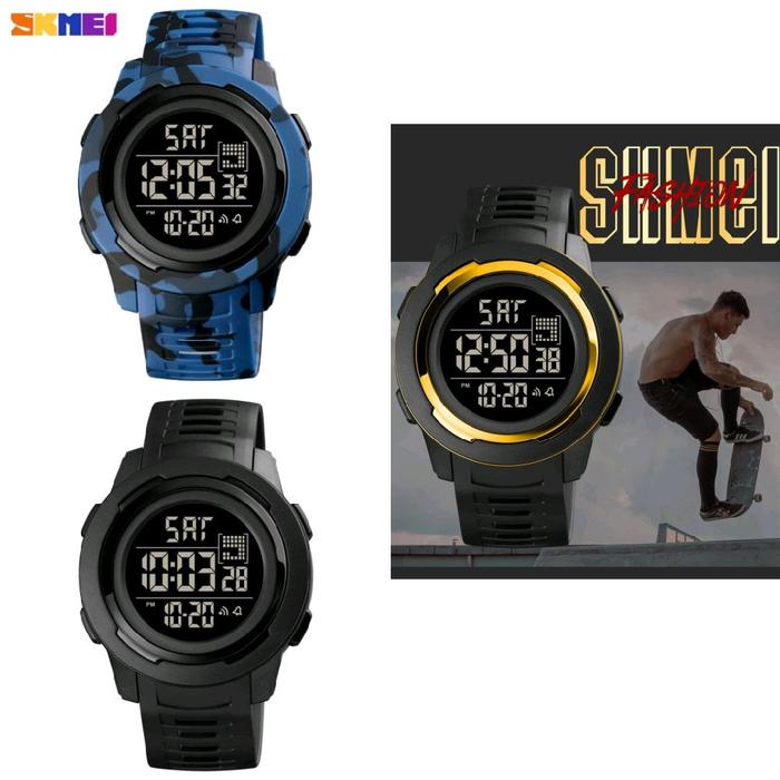 SKMEI Jam Tangan Pria Digital 1731 Original Water Resist Tali Camo & Hitam Tampilan Digital Terang