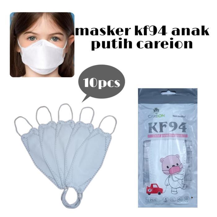 PREMIUM MASKER ANAK KF94 PUTIH/HITAM CAREION 4PLY ISI 10 KF 94 EARLOOP KIDS