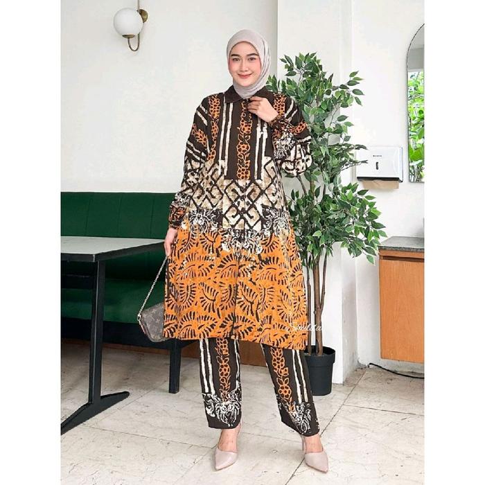 SETELAN TUNIK BATIK ABSTRAK TERBARU / SETELAN TUNIK CELANA ADEM DAN NYAMAN
