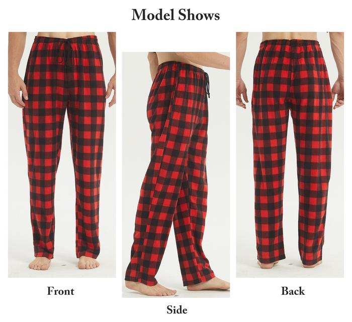 Mens Pajamas Pants with Pockets Fleece Pjs Soft Warm Plaid Pajamas Bottoms Lounge Sleep Pants Lounge