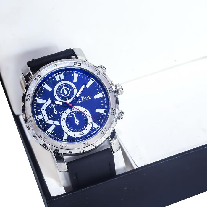 FREE GELANG - JAM TANGAN PRIA SLOBE 5549 ANALOG STRAP KULIT CHRONO VARIASI ANTI AIR