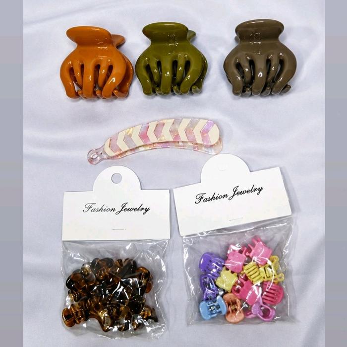 Paket Jepit Rambut Aesthetic Premium | Claw Clip Korea | Mini Hair Clip Pastel | Banana Clip Mutiara