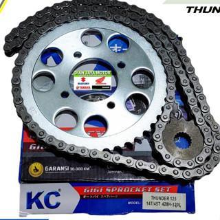 KC GEARSET GEAR PAKET GIRSET THUNDER 125 SUZUKI THUNDER THANDER 14T 45T 428H 120 RANTAI HITAM GIR DE