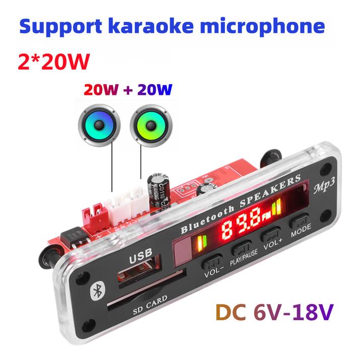 2*20W Amplifier Bluetooth 5.0 MP3 Papan Dekoder Modul 6V-18V Audio