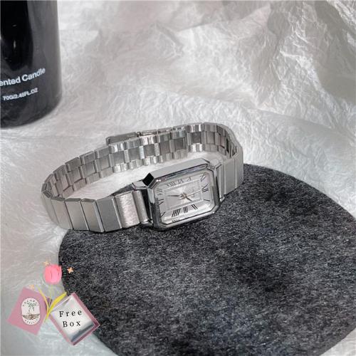 Jam Tangan Wanita Korea Elegan Bentuk Kotak Modis Tali Rantai Stainless Steel Cewek Strap