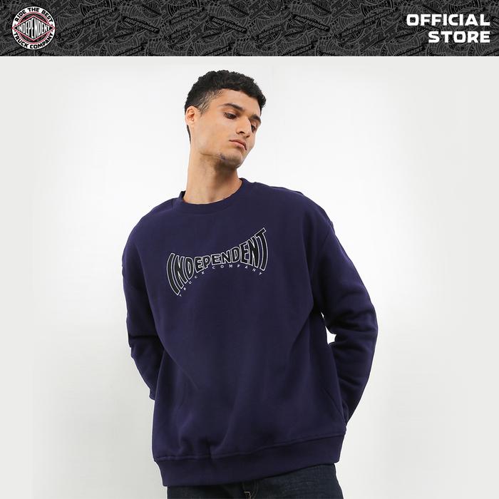 INDEPENDENT TRUCK CO. Sweater Pria NM223-Cr02 Fit Fleece Hitam Navy Crewneck Basic Zipper 280GSM 87%