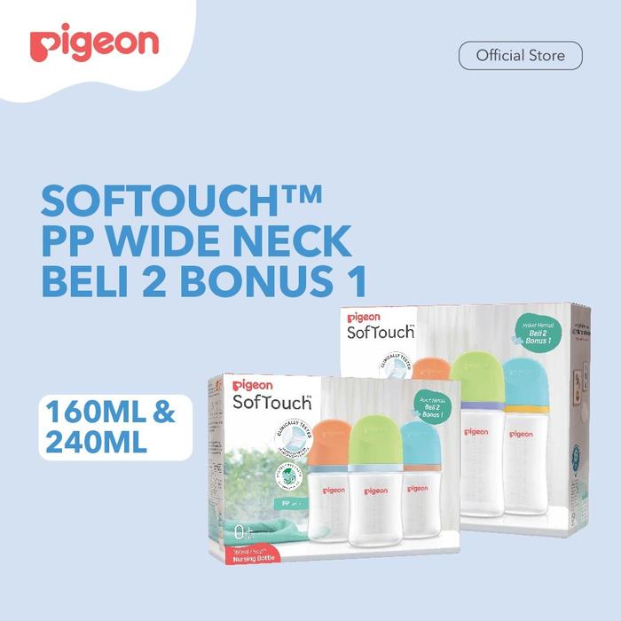 Pigeon SoftTouch PP Wide Neck Beli 2 Bonus 1 160ML & 240ML