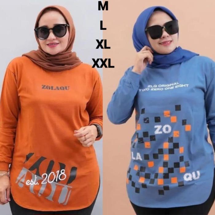 Kaos Semi Tunik Lengan Panjang Zolaqu Cotton Combed 24S Zolaqu Jumbo Kekinian 2023