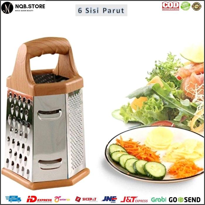 NQB - Parutan Menara Pagoda Segi 6 Sisi Serbaguna Parut 6in1 Dapur Stainless Steel - Keju Kelapa Gul