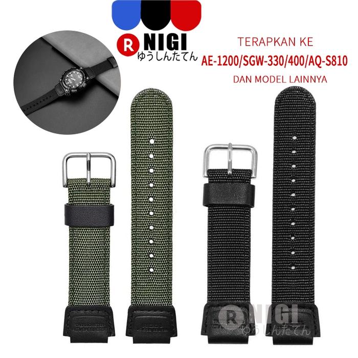 NIGI Strap Tali Jam/Jam Kanvas Casio/Strap Nylon Kanvas Pengganti/Hitam