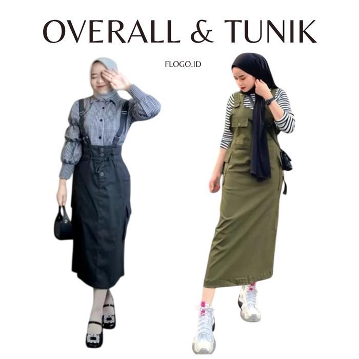FLOGO - Overall Tunik Korean Style Katun Twill Pinggang Karet
