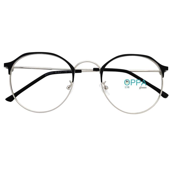 Frame Kacamata Korea Pria Wanita 015 BS Bulat Oval Black Silver Besi Fashion - Lensa Normal