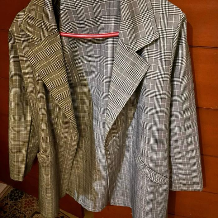 Preloved Hippie Blazer Long Panjang Celana Pants Houndstooth Putih White Black Hitam Kotak Outer Lua