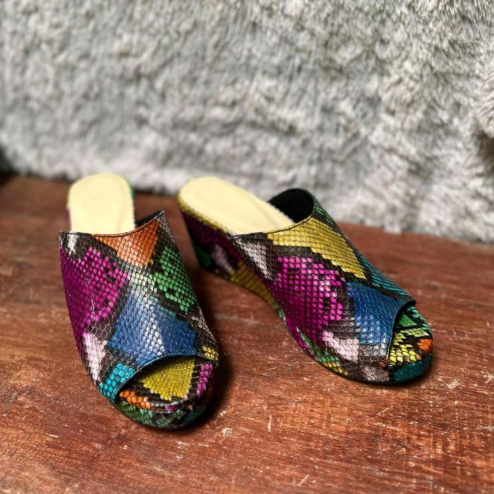 Wedges Heels Kulit Ular Asli Multicolor Elegan Tinggi 7 cm