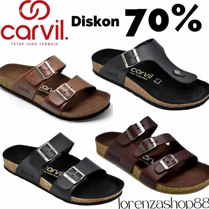 DISKON LEBARAN 80RB !! Carvil Sandal Kulit Pria Coklat Terbaru 2025 Kualitas Premium Original Asli A
