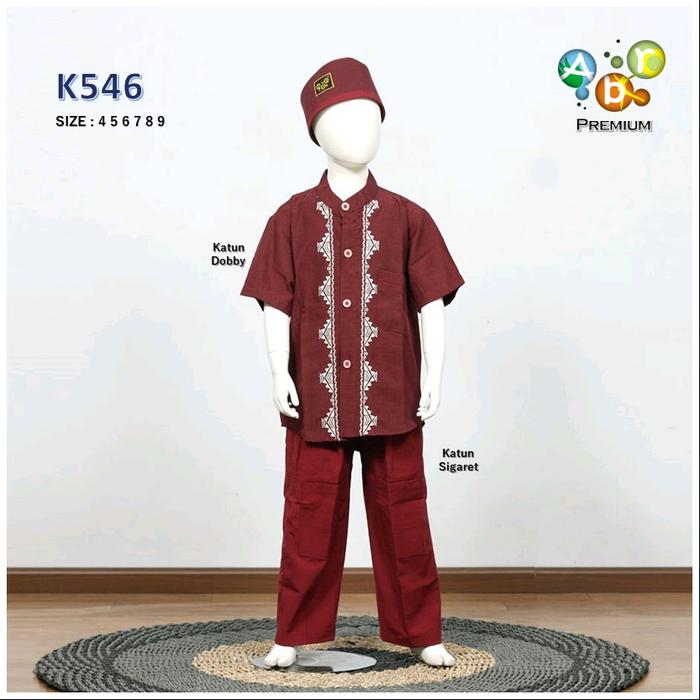 Setelan Koko Anak ABR "K546"/ Koko Anak Lengan Pendek Usia 4-12th Bahan Katun Dobby Baju Muslim Anak