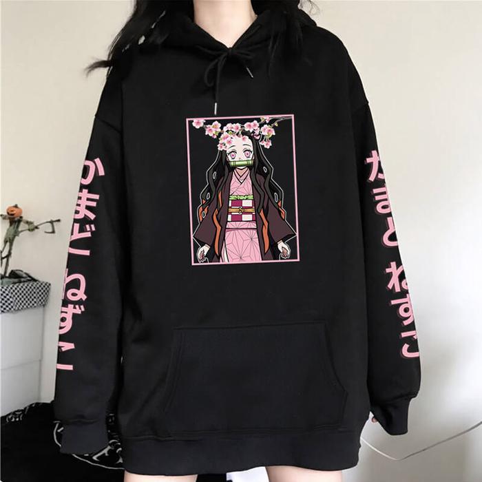 Hoodie Nezuko Kanji Flowers