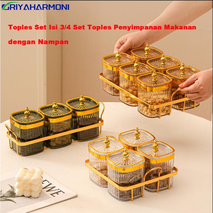 【Cod】Toples Set Isi 3/4 Set Toples Penyimpanan Makanan Dengan Nampan / Snack Tray Akrilik