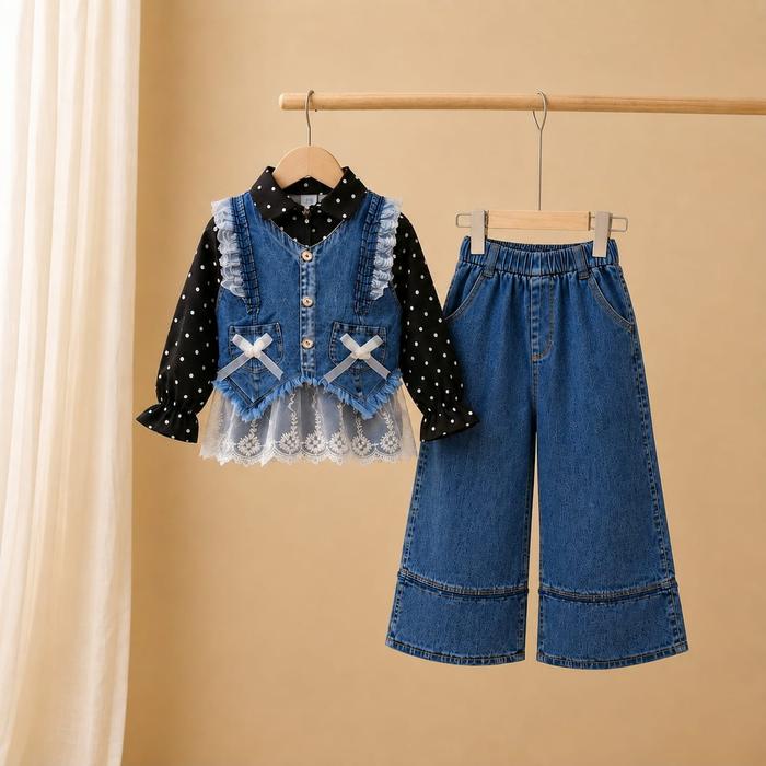 One Set Inaya Setelan Anak Perempuan Polkadot Celana Cutbray 2-10Thn Bahan Syakila