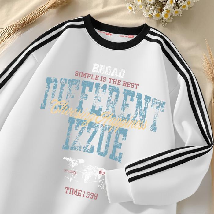 Vellora Outfit Sweater Crewneck Tiga Garis Oversize Korea Premium Pria Wanita | Different Izzue styl