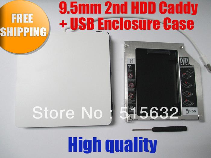 9.5mm 2nd HDD Caddy for Macbook Pro Unibody + USB Enclosure Case for