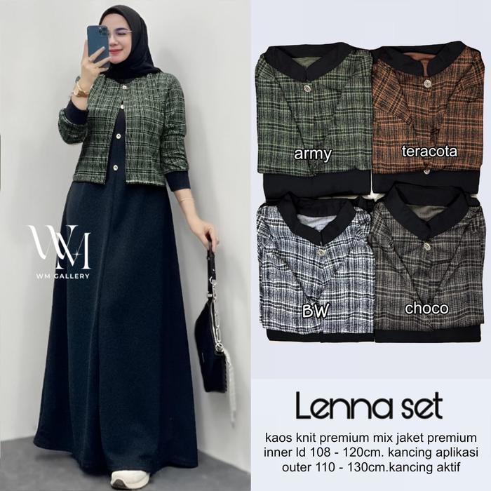 LENNA Gamis Set Outer Bahan Kaos Knit Premium Jumbo XXL Motif Kotak Kotak Kekinian