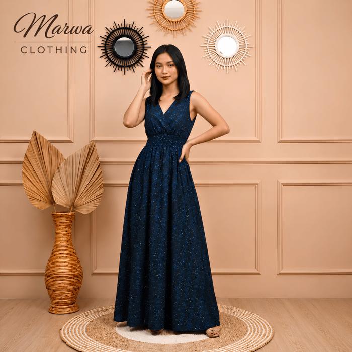 Sasmaya - Dress Cangklong Bali Lengan Pendek V Neck Premium Rayon Daster Adem Motif Kekinian Biru