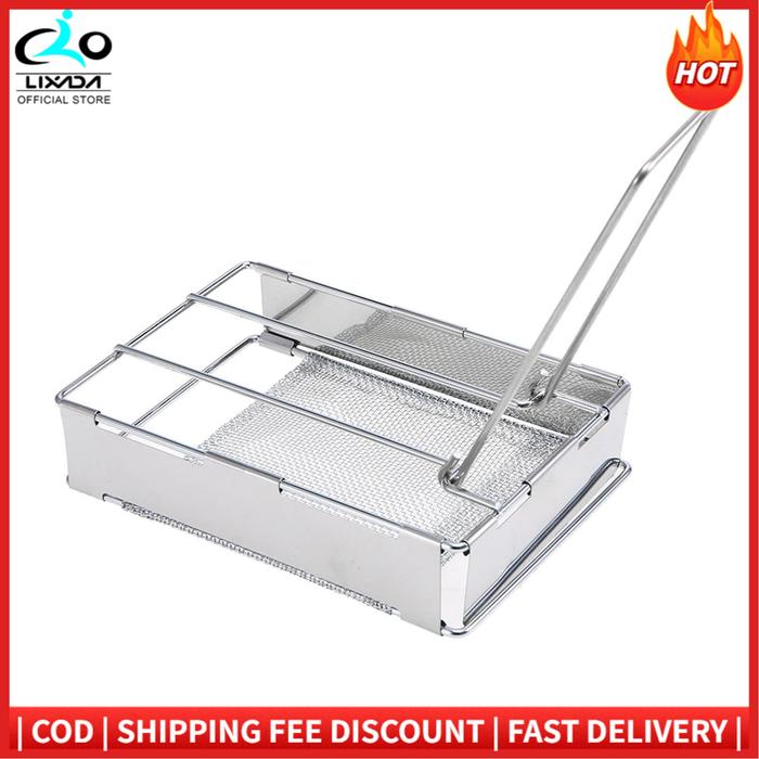 Pemanggang Roti Stainless Steel Lipat, Pemanggang Roti Kemah Luar