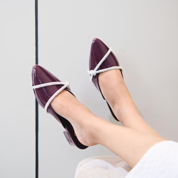 Sandal Slip On Hak Tinggi 3 cm Wanita Model Tali Payet Anti Slip Sandal Formal Undangan Simple RA 00