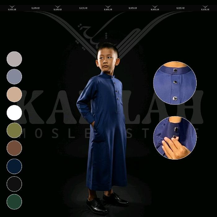 KAFILAH MUSLIM Jubah Anak Pria Polos usia 1-8 Tahun Lengan Panjang Manset Kancing Snap Hitam Putih W