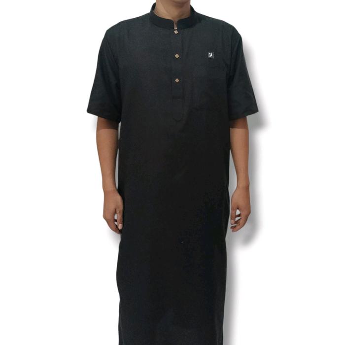 Jubah Afsheen lengan pendek pria dewasa polos Gamis Muslim Katun