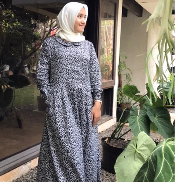 Ramee Mikayla gamis katun motif garis kombinasi polos/ 2 in 1