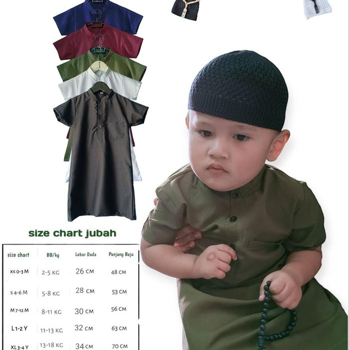 Baju Jubah Koko Gamis Bayi Laki-Laki Usia 0-4 Tahun + Gratis Kopeah Peci+Tasbih - Anak, Cowok Muslim