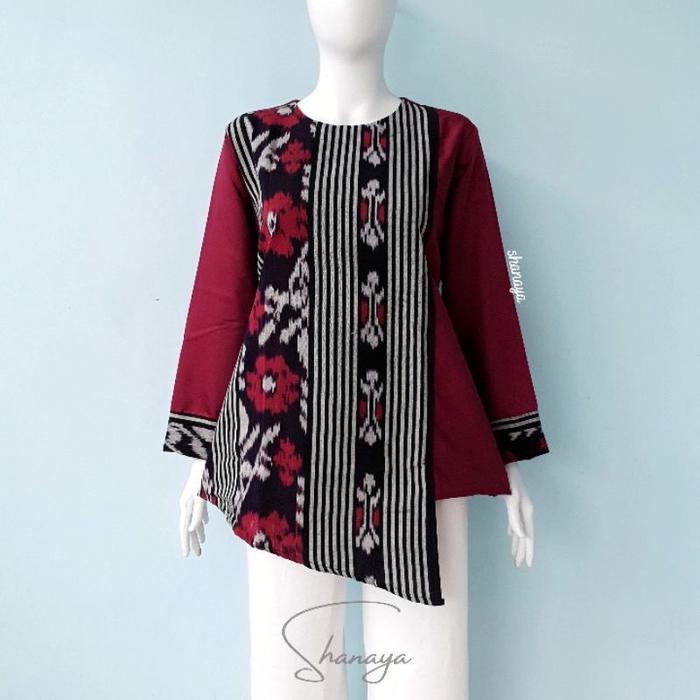 Shanaya Baju Batik Wanita Us Marun Navy Tenun Belakang Toyobo Batik Kerja Batik Kuliah Kasual Us Bat