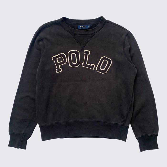 Black Faded 2000s Polo Ralph Lauren Blue Label Towel Spell Out Logo Sweater - Unisex - M