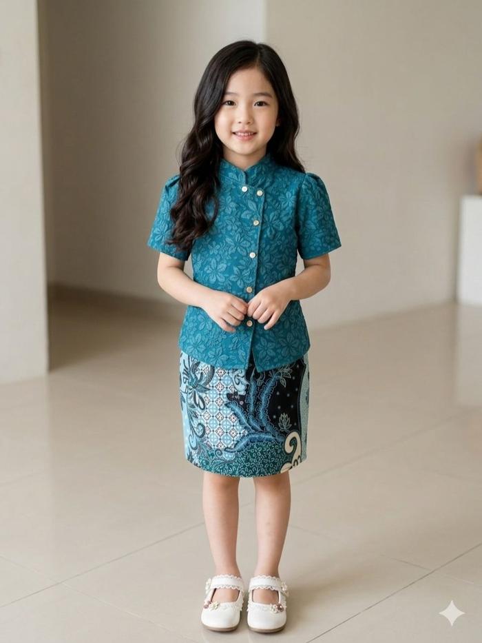Kebaya Glamore Setelan Kebaya Janggan pendek Anak Perempuan Jaguar Fukoro Modern Rok Span Prisket Us