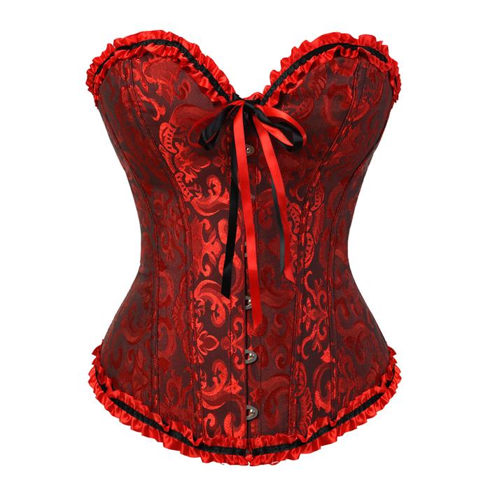 Gothic Red Lace Up Corset Dress Top for Party 2 Piece Sets Womens Outfit Victorian Lingerie Dress fo