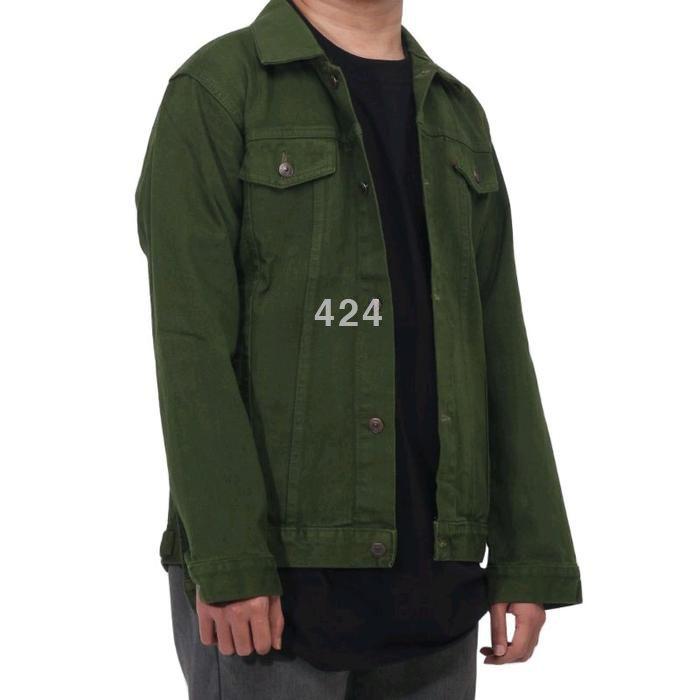 Jaket Jeans Pria 424 Warna Army Mustrad Hitam Marron Bahan Denim Sandwash