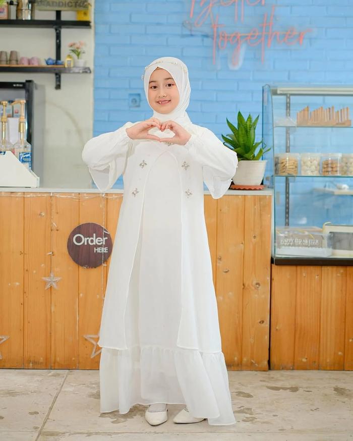Zaina Set // Dress Anak Perempuan // Ceruty Babydoll MIx Payet Baju Gamis Muslim Mutiara Pashmina Pa