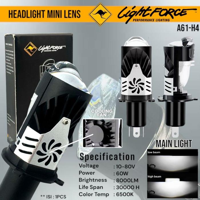 LIGHT FORCE LAMPU UTAMA MINI BILED PROJECTOR H4 DENGAN KIPAS PENDINGIN CAHAYA TERANG BISA UNTUK MOTO