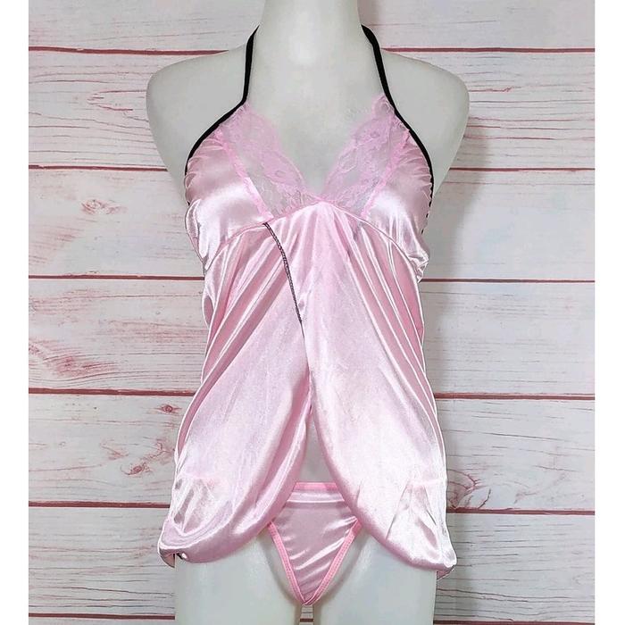 Singlet Wanita/Mini Dres Wanita/Singlet Tali gantung Satin Renda Babydoll