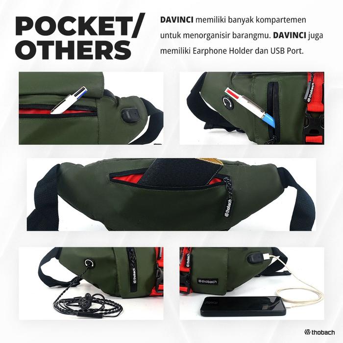 THOBACH-TAS WAISTBAG WATERPROOF DAVINCI TAS DADA PRIA TAS PINGGANG ANTI AIR SHOULDER BAG