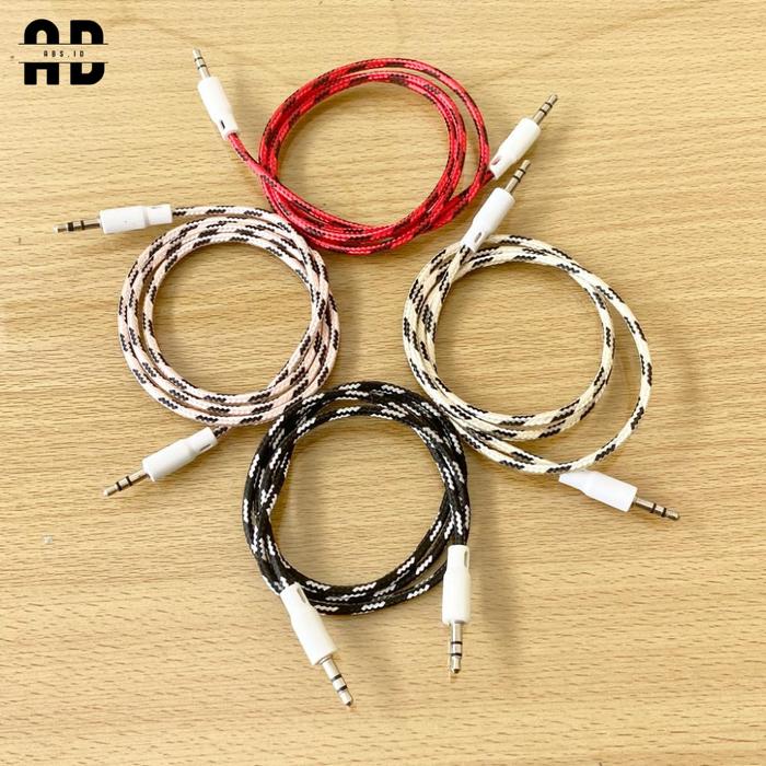 ABS - Kabel AUX AUDIO Nilon 1in1 Jack 3.5mm Panjang 100cm 1m HP Android Speaker POLOS TALI SEPATU