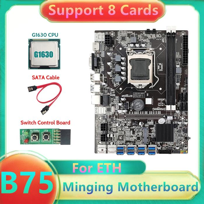 B75 USB ETH Mining Motherboard 8XUSB3.0+G1630 CPU+Switch Board+SATA
