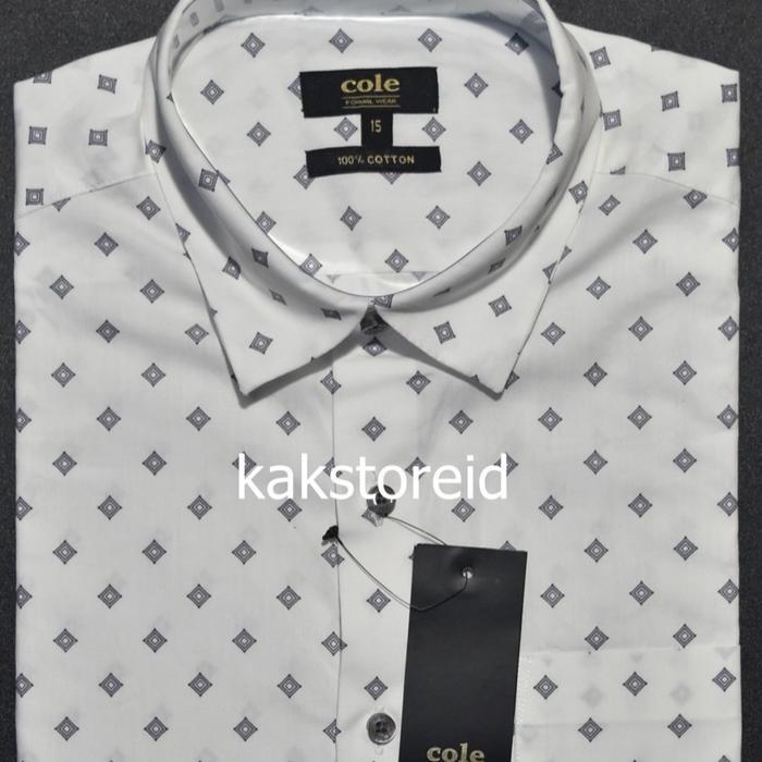 COLE Kemeja Pria Formal Lengan Pendek Putih Motif Slimfit COS 149 Kemeja Murah