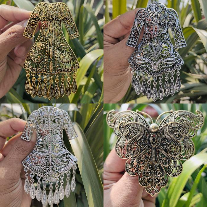 Bros kebaya etnik, bros kutu baru perak bakar, bros motif baju kebaya premium. bros antik kualitas i