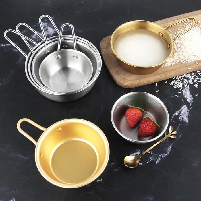 Korean Stainless Steel Round Rice Wine Bowl with Handle Household