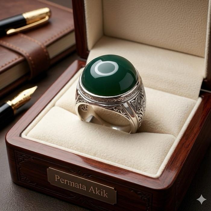 Cincin Batu Akik Asli Bacan Doko Cincau Jumbo Keistal Hijau Elegant