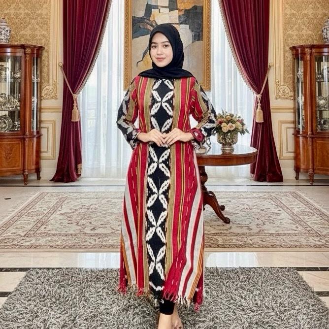 LONG TUNIK TENUN LOMBOK ETNIK NUSANTARA BATIK HANDMADE PALEMBANG