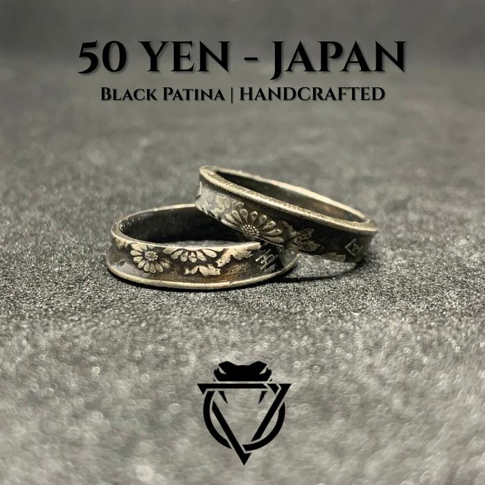 Cincin Pria 50 Yen Jepang - Black Patina Ring Koin Vintage | ViceRings